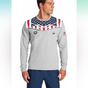 NWT New ARENA USA Bishamon Swimming Logo American Flag Sweatshirt Gray Medium